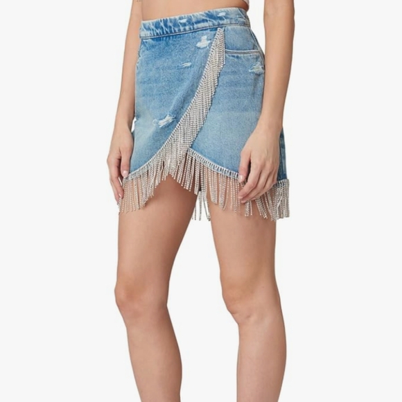 Blank NYC Silver Blue Wrap Mini Skirt Asymmetrical - Picture 3 of 5